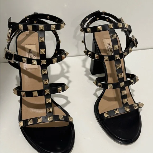 Valentino Black Heels ROCKSTUD ANKLE STRAP SANDAL 90 MM - Picture 7 of 11
